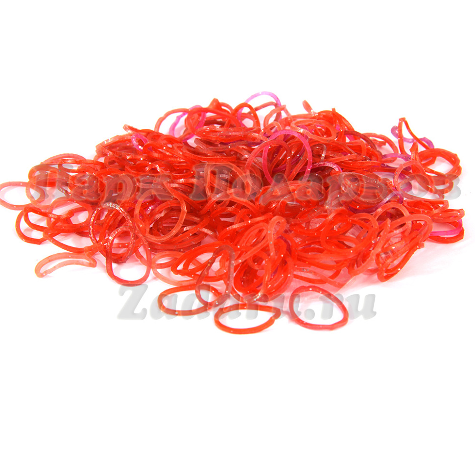 Резиночки для браслетов гелевые с блестками Красные Loom Bands