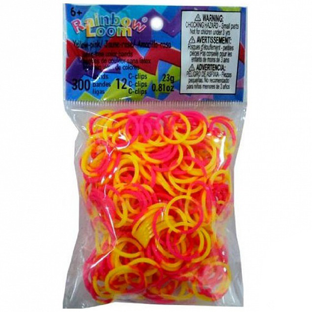 Резиночки для плетения браслетов "Неон" Силикон Розово-желтые Rainbow Loom